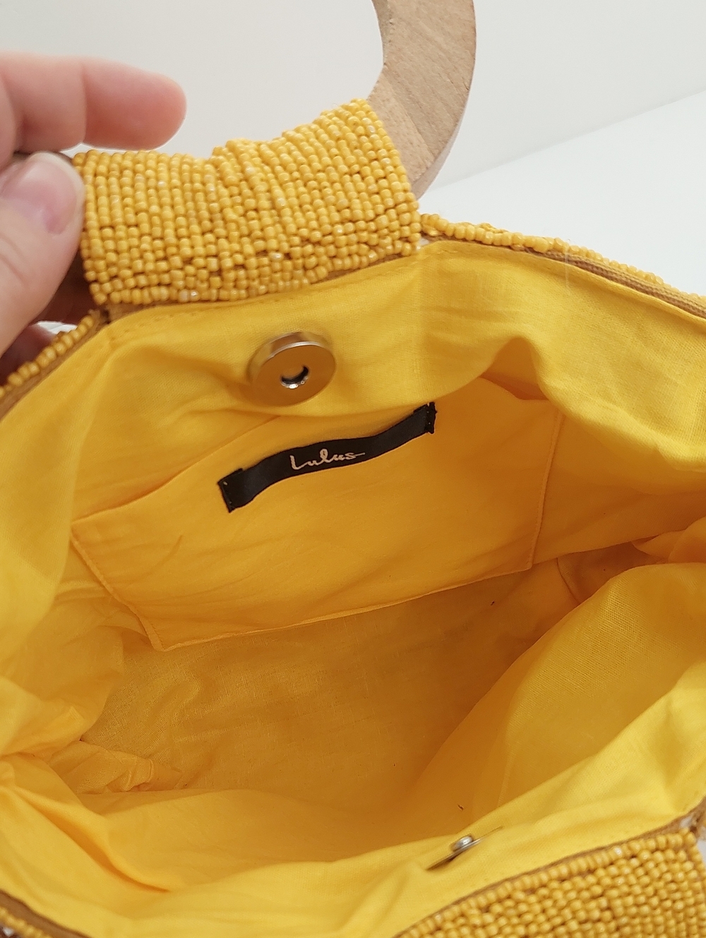 Lulu's Stay Chic Yellow Beaded Wooden Circle Handle Bag - Picture 10 of 14